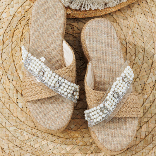 Slipper Wedge Burlap With Accessories S-19 - Transparent