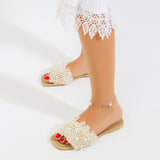 Slipper Flat Burlap With Pearls SL-180