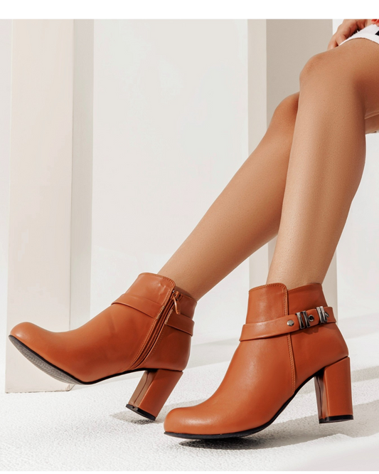 Ankle Boot Heels Leather With Zipper R-19