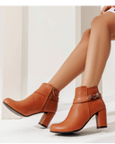 Ankle Boot Heels Leather With Zipper R-19