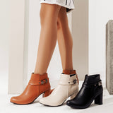 Ankle Boot Heels Leather With Zipper R-19