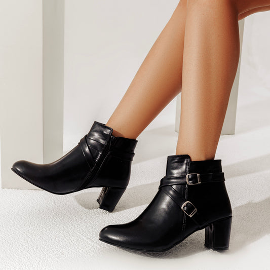 Ankle Boot Heels Leather With Accessories R-21