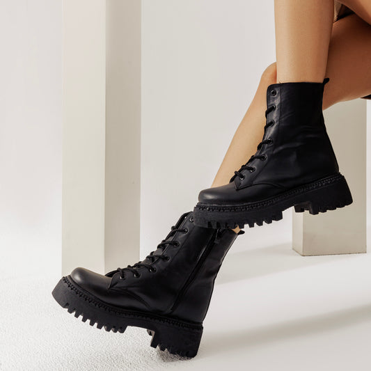 Ankle Boot Leather Mid Heels With Rope E-95