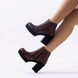 Ankle Boot Heels Leather With Zipper Elegant R-22