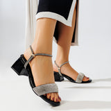 Sandal Heel Leather With Diamond Straps SN-617