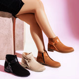 Ankle Boot Mid Heels Suede With Leather G-28