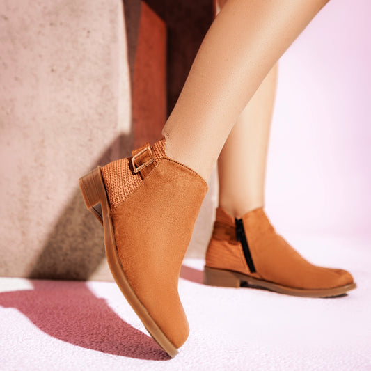 Ankle Boot Flat Suede With Zipper G-29