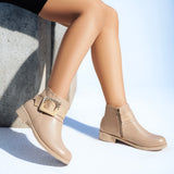 Ankle Boot Flat Leather With Buckle -G-27