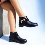 Ankle Boot Flat Leather With Buckle -G-27