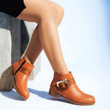 Ankle Boot Flat Leather With Buckle -G-27