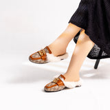 Mules Flat Leather With Fur Elegant SB-19