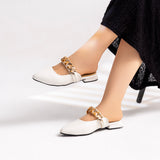 Mules Flat Leather With chain SB-17