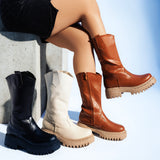 Boot Mid-Calf Leather With Zipper LB-33