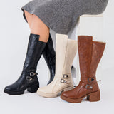 Long Boot Mid Heels Leather Elegant LB-40