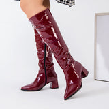 Long Boot Mid Heels Leather Glossy LB-48