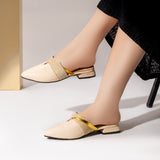 Mules Flat Leather with burlap ribbon SB-18