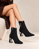 Ankle boots suede geometric heel with side accessory L-115