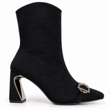 Ankle Boots Suede With a Geometric Heel And a Front Accessory L-117