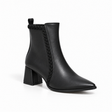 Ankle Boot Leather Mid Heel Adorned with a side fabric braid R-33