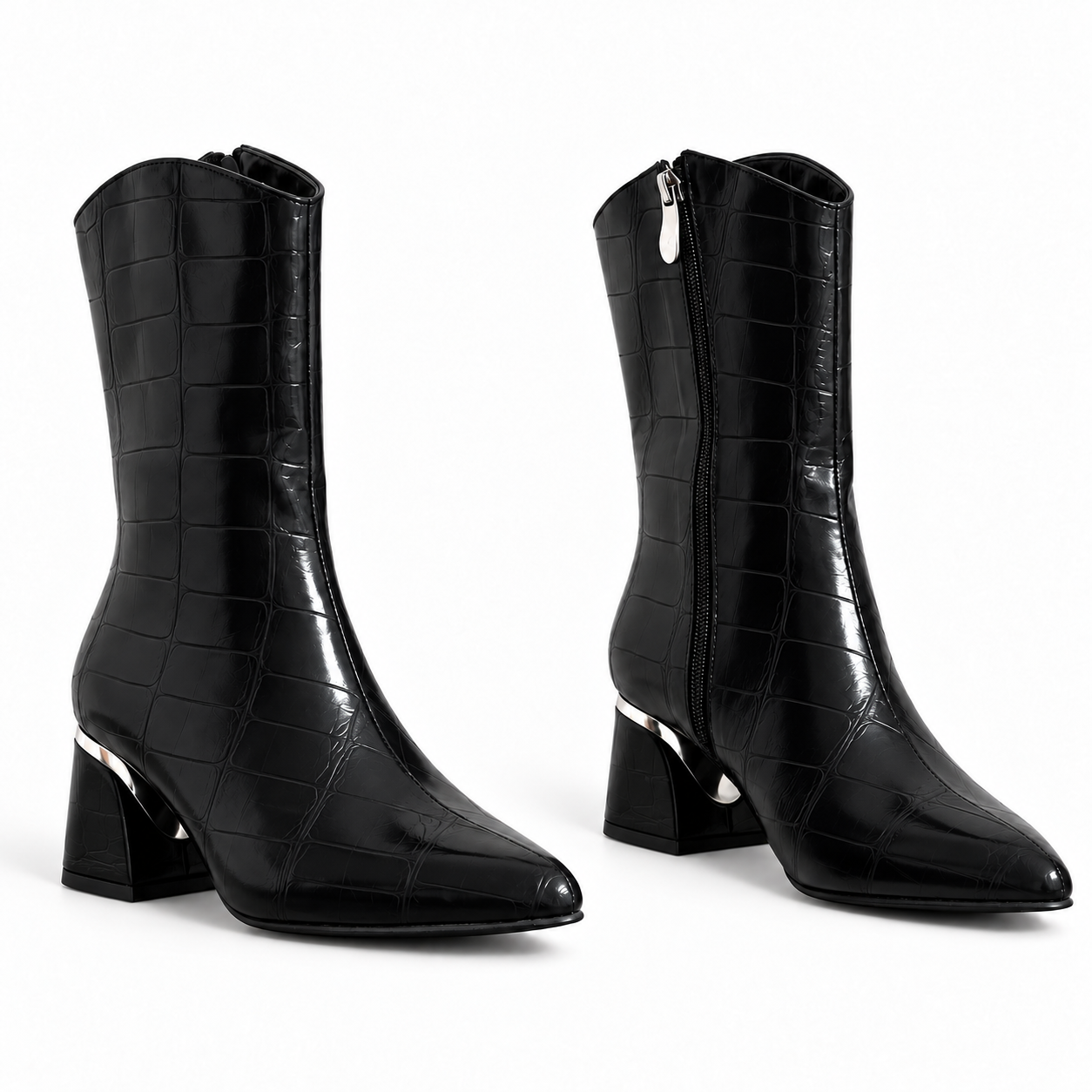 Ankle Boot Leather Crocodile Mid Heel an elegant design L-119