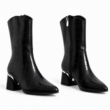 Ankle Boot Leather Crocodile Mid Heel an elegant design L-119