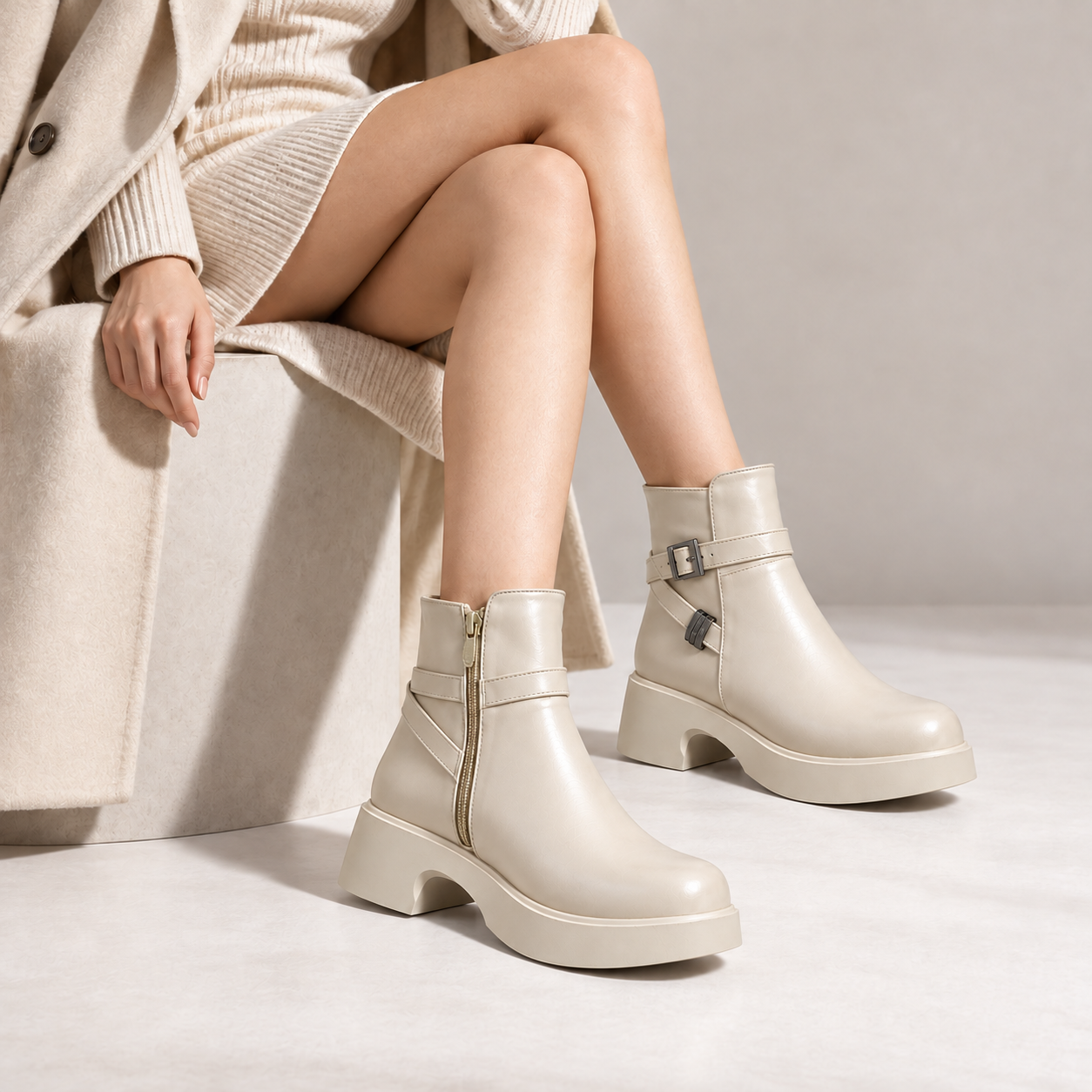 Women’s Ankle Boots Leather with Chunky Heel G-65