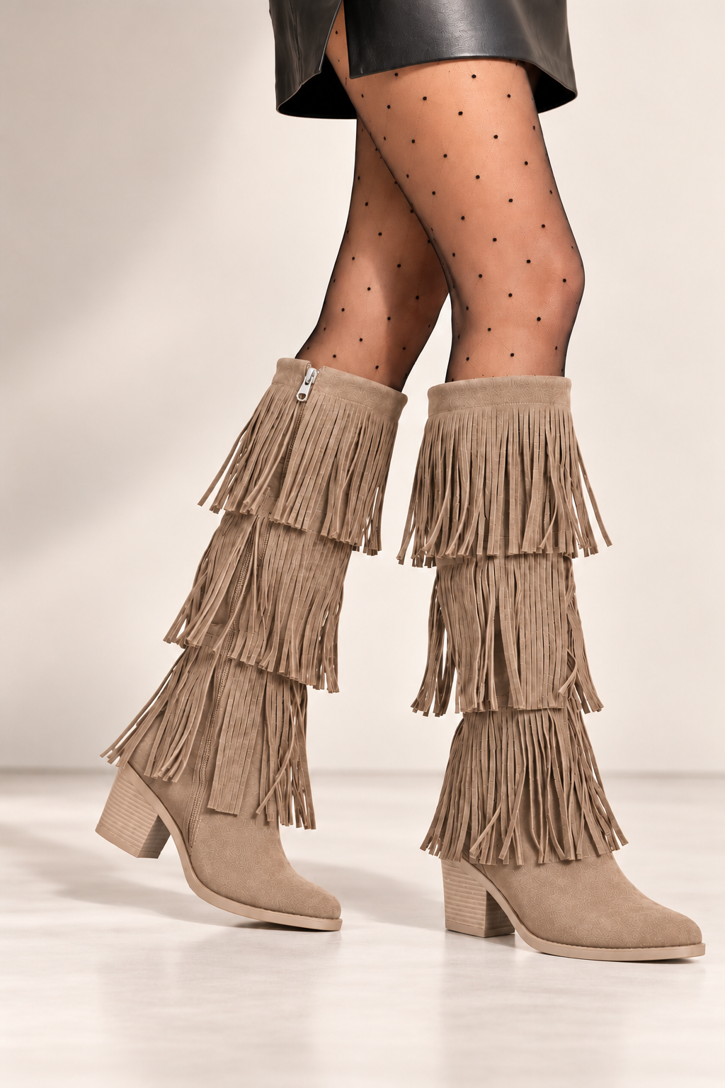 Long Boot Suede Mid heel With three layers of fringe LB-58