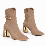 Ankle Boot Suede Mid Heel with accessory gold L-118