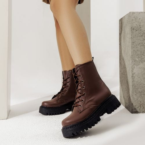 Ankle Boot Leather Mid Heels With Rope E-95