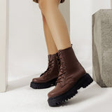 Ankle Boot Leather Mid Heels With Rope E-95