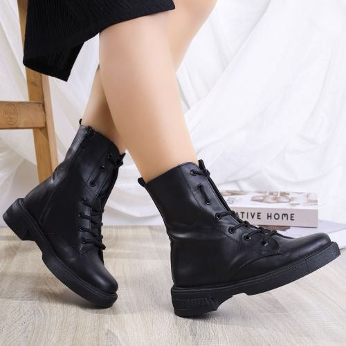 Ankle Boot Mid Heels Leather With Zipper E-96