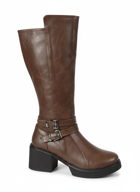 Long Boot Mid Heels Leather Elegant LB-40