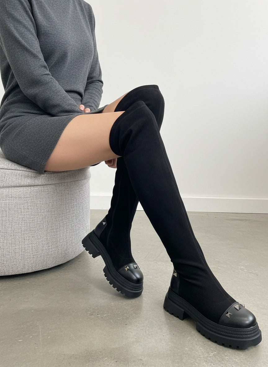 Long Boot Mid Heel Suede Stylish LB-52