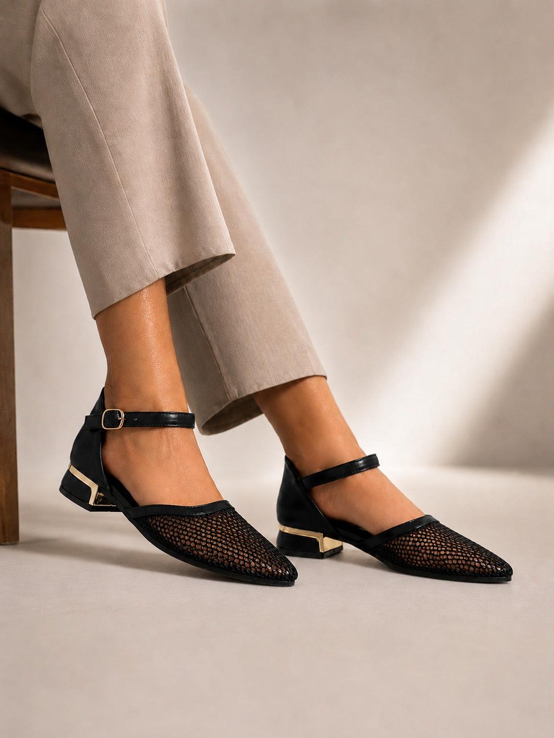 sandal flat Leather with mesh SF-64