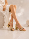 sandal heeled leather Shiny with diamond straps SN-817
