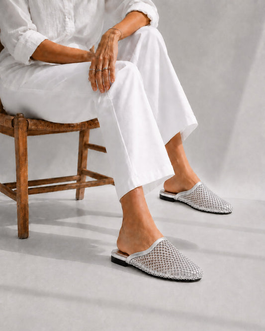 Mule flat leather Diamond-studded mesh design SB-706