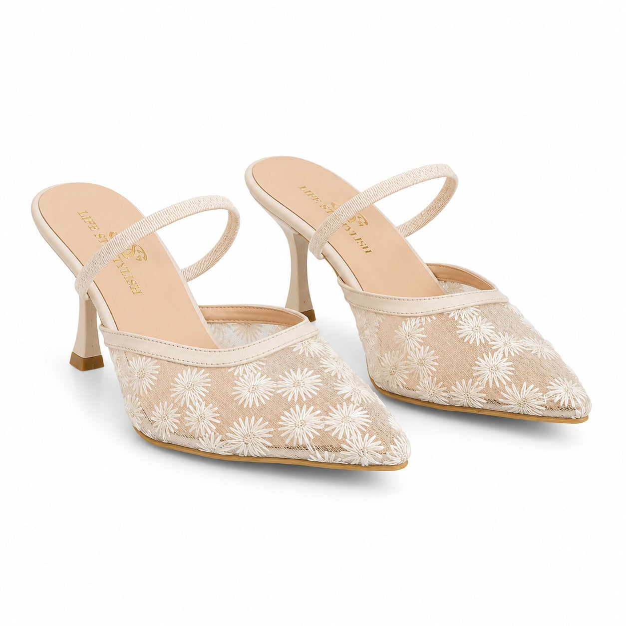 Shoes Heels Dentelle With Print Flower F-625