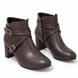 Ankle Boot Heels Leather With Accessories R-21