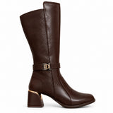 Long Boot Mid Heels And embossed leather details and a belted strap with a buckle LB-55