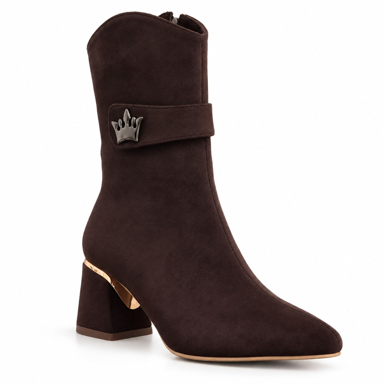 Ankle boots suede geometric heel with crown accessory L-116