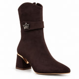 Ankle boots suede geometric heel with crown accessory L-116