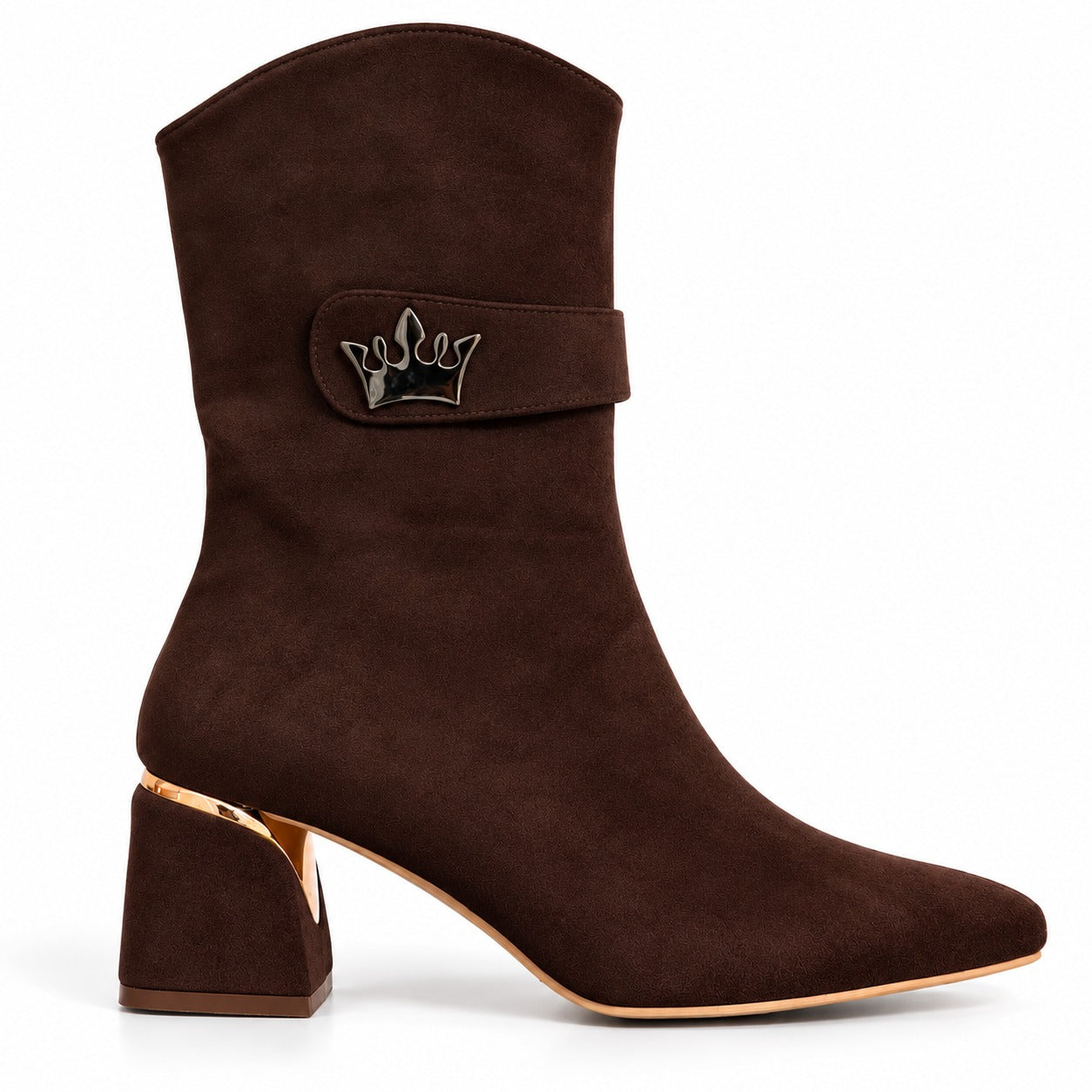 Ankle boots suede geometric heel with crown accessory L-116