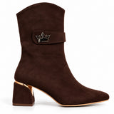 Ankle boots suede geometric heel with crown accessory L-116