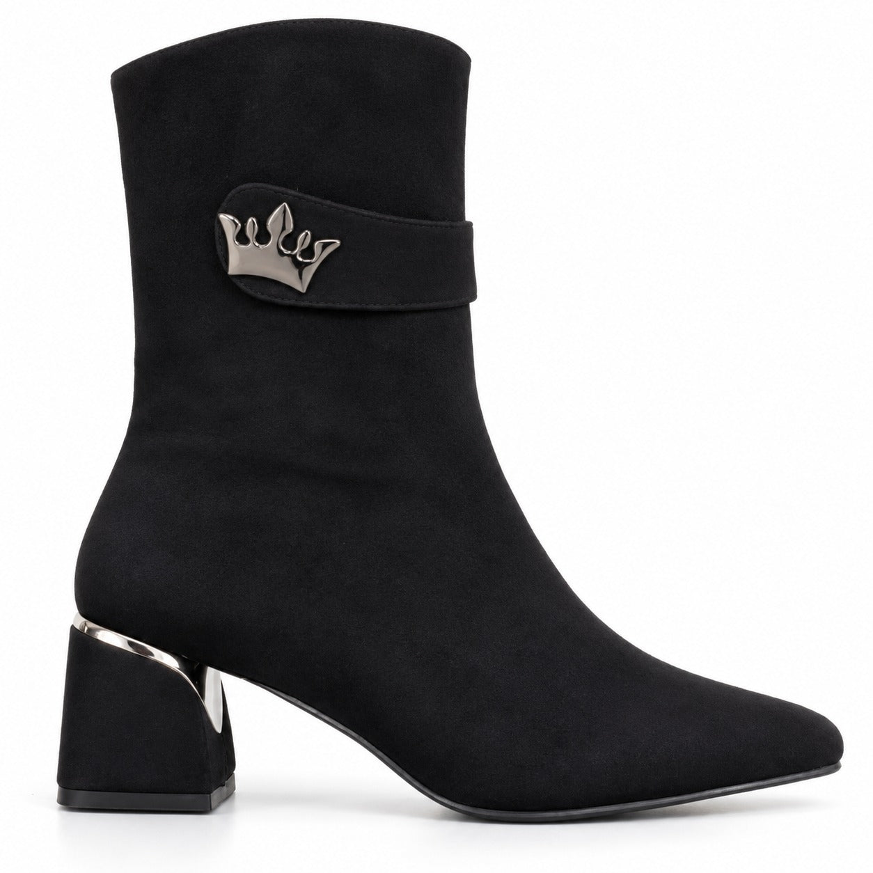 Ankle boots suede geometric heel with crown accessory L-116
