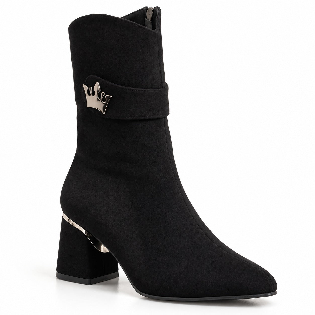 Ankle boots suede geometric heel with crown accessory L-116