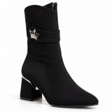 Ankle boots suede geometric heel with crown accessory L-116