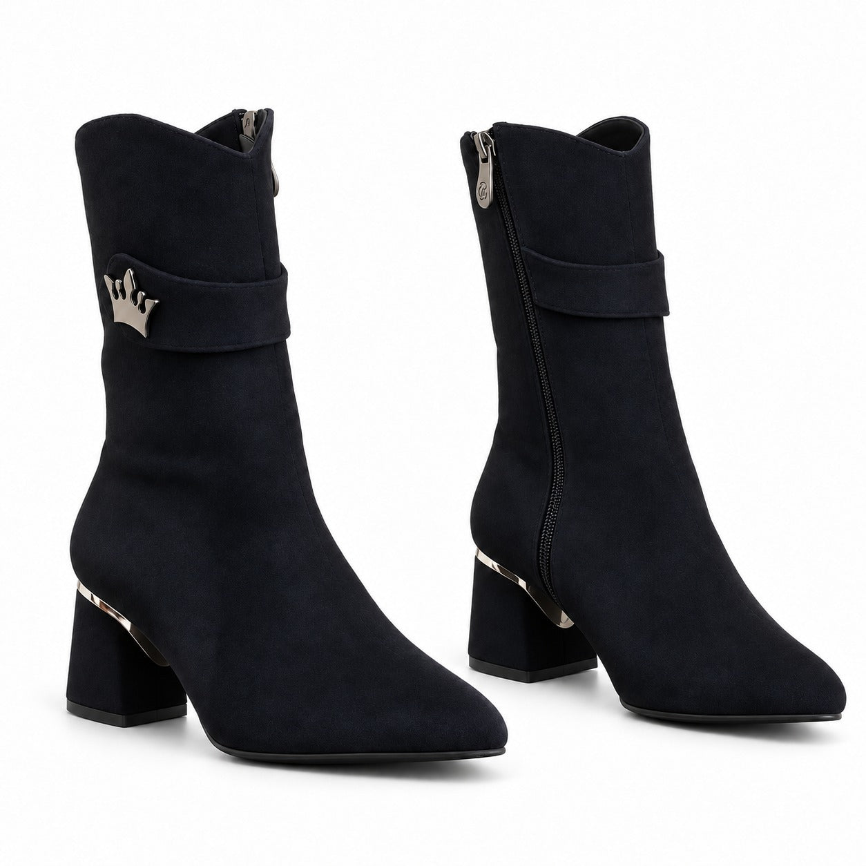 Ankle boots suede geometric heel with crown accessory L-116