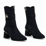 Ankle boots suede geometric heel with crown accessory L-116