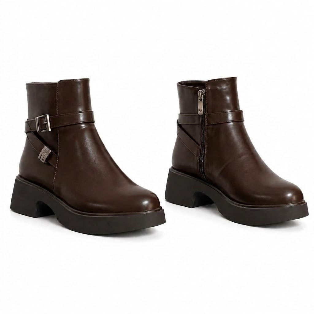 Women’s Ankle Boots Leather with Chunky Heel G-65