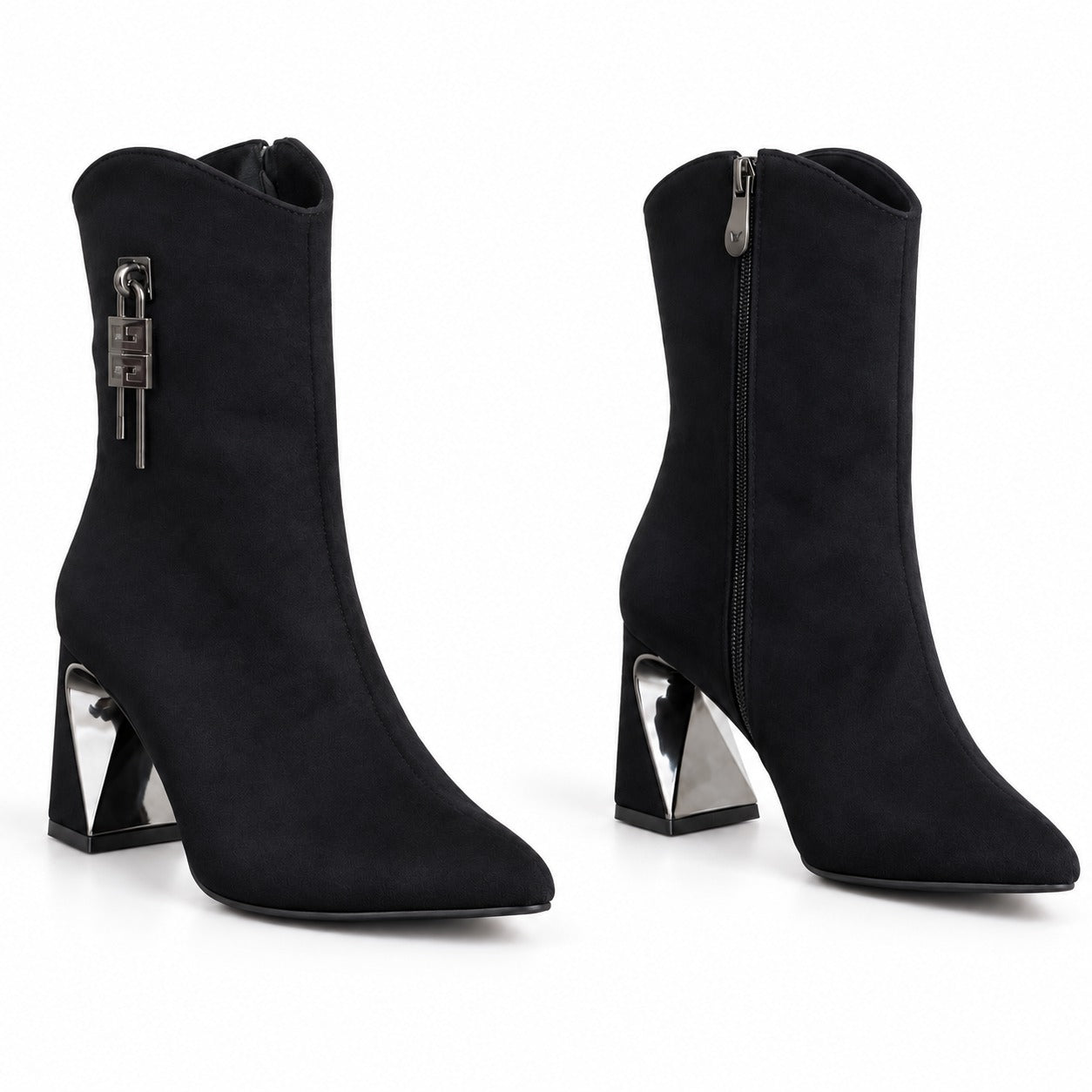 Ankle boots suede geometric heel with side accessory L-115